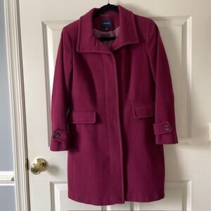 Lands' End Wool Cashmere Blend Burgundy Tailored Coat Size 6P Quiet Luxury Style